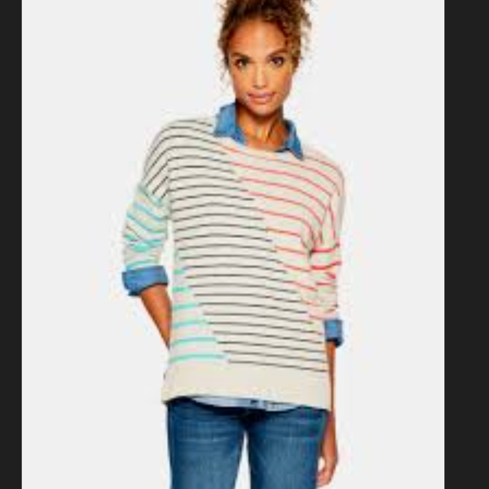 NIC+ZOE Striped Crew Neck Sweater in Cream, Red, and Blue